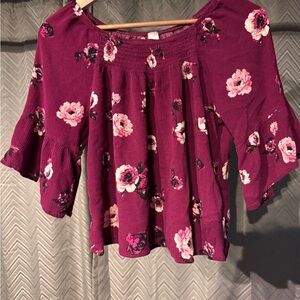 No Boundaries Women's Floral Blouse - Burgundy and Pink